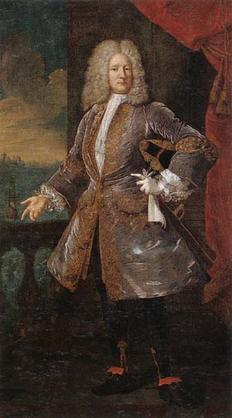 Portrait of a nobleman,full-length,standing on a balcony